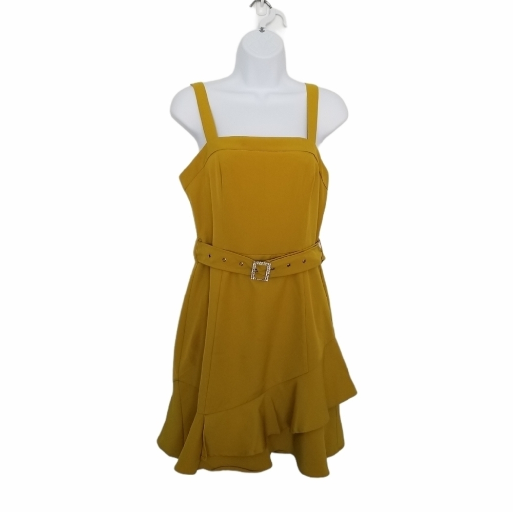 A.peach Ruffled Tiered Hem Rhinestone Buckle Dress - Picture 2 of 8